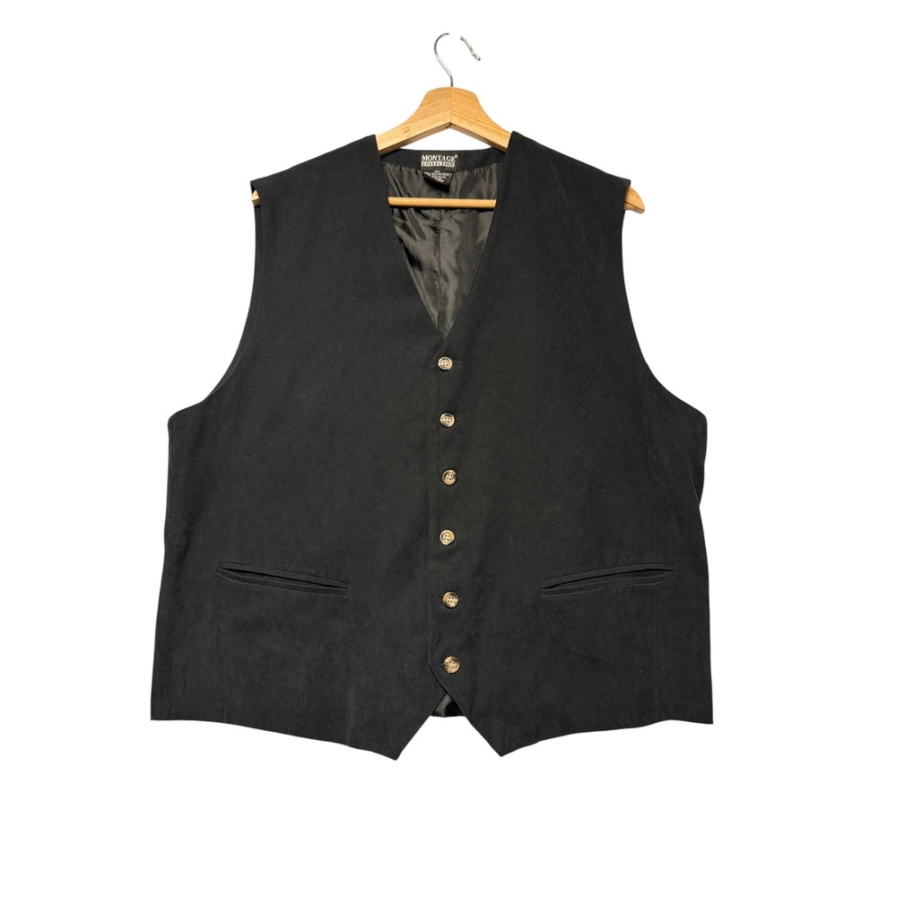 Vintage Women microsuede Black Tailored Button Front Vest Waistcoat‎ Size L